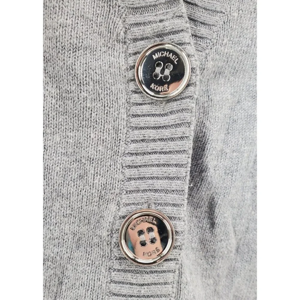 Michael Kors Med Cardigan Button Sweater Oversized Patch Pocket Lambswool Cotton